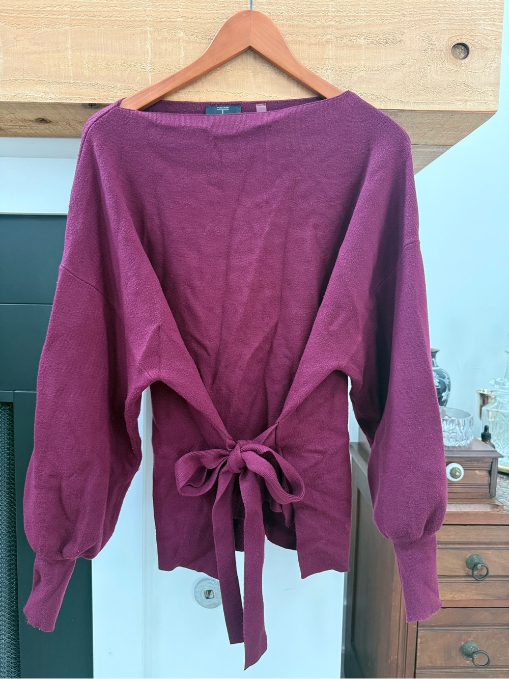 Tahari Berry Plum Tie Waist Boatneck Knit Sweater Size XL